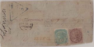 India Qv 1867 Cover Hyderabad – Bombay Sg59 1a Sg69 4a Scarce Pm Fu
