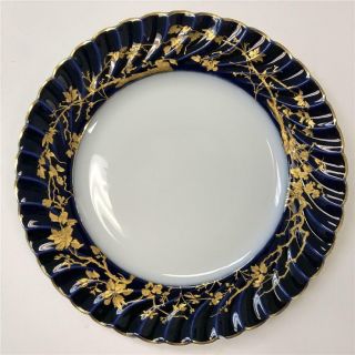 Haviland Limoges Porcelain Cobalt Blue Gold Trim Scalloped Dinner Plate 4 Avail