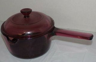 Pyrex Visions Corning Cranberry Glass Non Stick 1l Pan With Lid