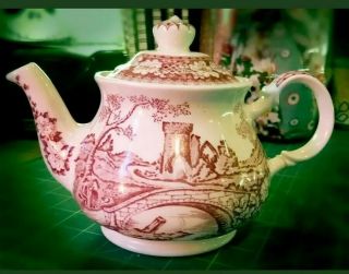 Vintage Sadler England Windsor Countryside Teapot Red And White Castle