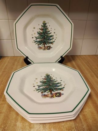 Nikko Christmastime Set Of 4 Octagon Christmas Tree Dinner Plates 11 " Diameter