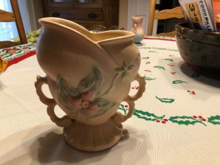 1940s Vintage Hull Art Pottery 4 Handle Wild Flower Vase 54 6 - 1/2 ".  Salmon/pink