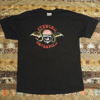 Vtg Avenged Sevenfold Biker Deathbat Rattlesnake T Shirt Black Hanes Large