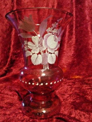 Antique Moser Czech Bohemian Hand Painted Enamel Ruby Red Art Glass Bud Vase
