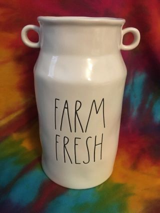 Rae Dunn Farm Fresh Milk Jug White Ceramic Vase Utensil Canister