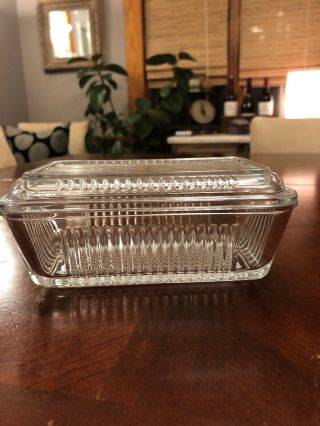 Vintage Pasabahce Clear Ribbed Glass Refrigerator Butter Dish With Lid