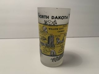 Vtg Hazel Atlas State Glass North Dakota 5” Tumbler Novelty Frosted Glass Yellow