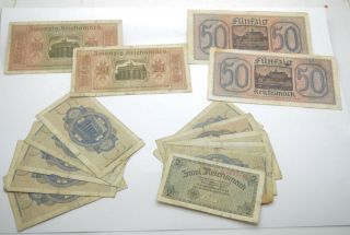 Paper Money Reichsmarks 2,  5,  20,  50 German