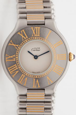 Estate $3000 Cartier 18k Gold Ss Ladies Watch & Box Rare 6.  5 "