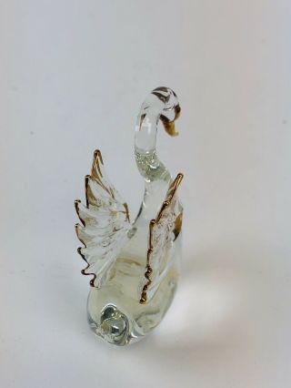 Vintage Clear Glass Gold Swan Figurine Hand Blown -