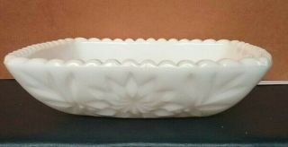 Vintage White Milk Glass Square Candy Dish Bowl Flowers & Leaves Scalloped Rim