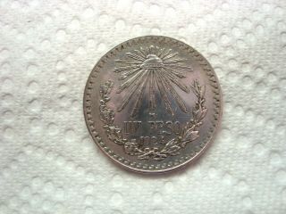 Old Mexico 1924 Mo 720 Silver Mexican Cap & Ray Un Peso Coin
