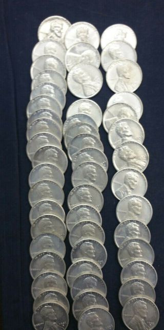 1943 S Uncirculated Rolls Of Steal Cents 50 Coins From Estate