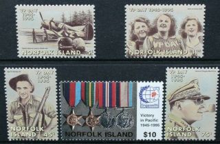 Norfolk Island 1995 End Wwii Second World War In Pacific.  Set Of 5 Mnh Sg602/606