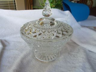 Vintage Wexford Anchor Hocking Large Clear Pressed Glass Covered Candy Dish Bowl