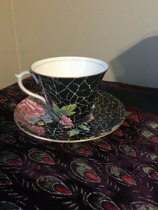 Shelley Black Webbed Flower Teacup And Saucer