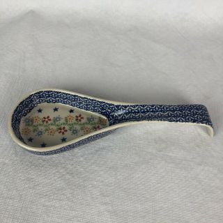 Unikat Polish Pottery Spoon Rest Hand Painted Boleslawiec 201 Blue