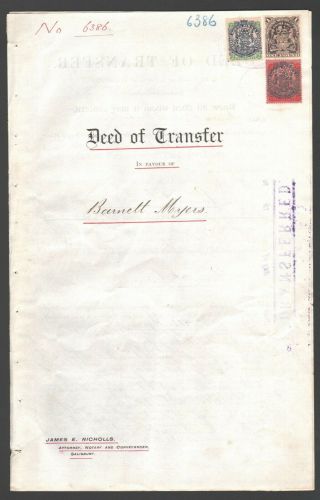 1906 Rhodesia - Deed Of Transfer With Certificate Dues Payment - Salisbury