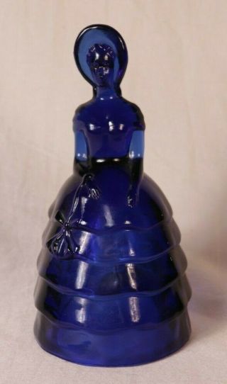 Vintage 8 " Blue Glass Victorian Woman Figurine With Bonnet