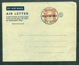 1955 Malaya 5c Air Letter Aerogramme With Cocos Island Cds Pmk - Unaddressed