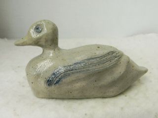 Large Nc Pottery Saltglaze Cobalt Decorated Duck Critter By Ina May Owens Bolick