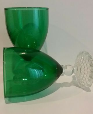 2 Anchor Hocking Forest Green Bubble Footed 4 1/2 " Juice/wine Glasses