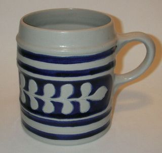 Colonial Williamsburg Va Salt - Glazed Blue Pottery Tankard Mug Cup Leaf Pattern