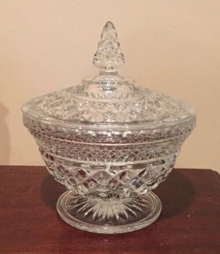 Vintage Anchor Hocking Crystal Clear Glass Wexford Diamonds Pedestal Candy Dish