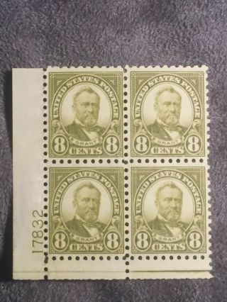 Scott Us 589 1923 - 26 8c Perf.  10 Plate Block Of 4 Stamps Mh