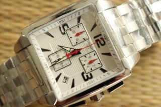 Nib Stock Tissot Quadrato Stainless Steel White Dial Chronograph Watch Box Set