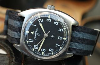 Hamilton W10 British Army Navy Raf Vintage Mechanical Watch C1973 On Nato Strap
