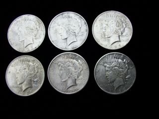 Set Of 6 Peace Silver Dollars (2) 1922 1923 1924 1925 1926