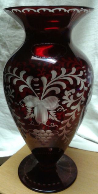 Egermann Czech Republic Bohemian Ruby Red Cut To Clear Vase