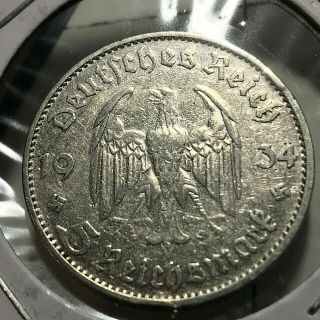 1934 - D Germany Silver 5 Marks Pre Ww2 Coin