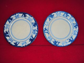 2 Dedham Pottery Arts And Crafts Flower Azalia Magnolia Border Plates 7 1/2 "