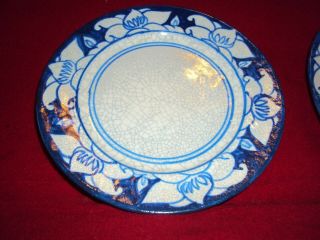 2 Dedham Pottery Arts and Crafts Flower Azalia Magnolia Border Plates 7 1/2 