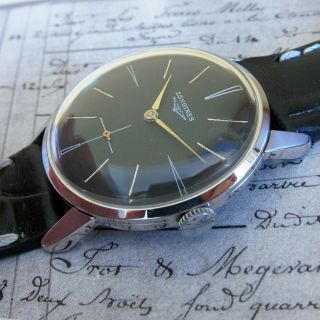 Vintage Longines Mens Watch Black Dial 17 Jewels Swiss Made 1950s,  Calibre 12.  68z