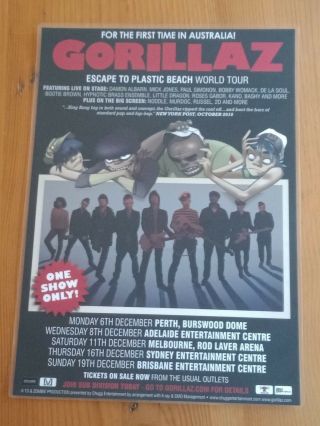 Gorillaz - Damon Albarn - Blur - Australia Escape Tour - Laminated Promo Poster