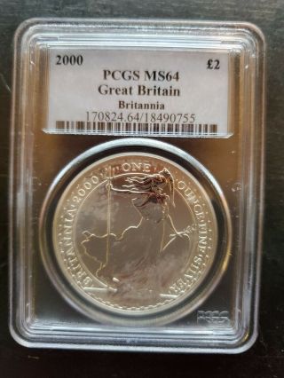 2000 Pcgs Ms64 Great Britain Britannia 1 Oz Silver Coin
