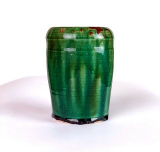 Vintage Studio Art Pottery Mid Century Modern Style Green Glazed Vase Signed