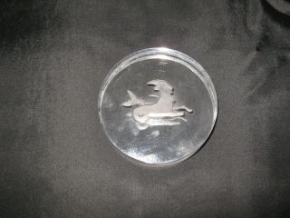 Signed Glass Paperweight With Capricorn Design In Center
