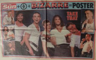 Take That Orig.  Poster The Sun Newspaper August 1994 Printed Signatures Vintage