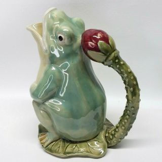 Henriksen Imports Majolica FROG SITTING ON LILY PAD Water Pitcher,  9 