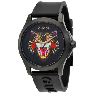 Gucci G - Timeless Black With Cat Motif Dial Rubber Watch Ya1264021