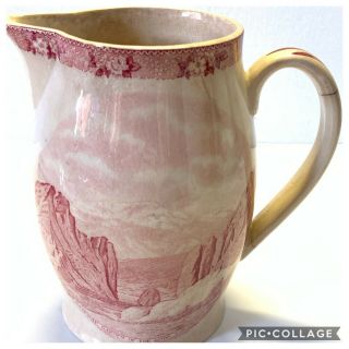 Vtg Old English Staffordshire Ware Pink Pitcher Gateway To The Gods - Colorado 7”h