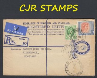 Rhodesia & Nyasaland 1956 Registered Stationery Cover - Zomba To Scotland