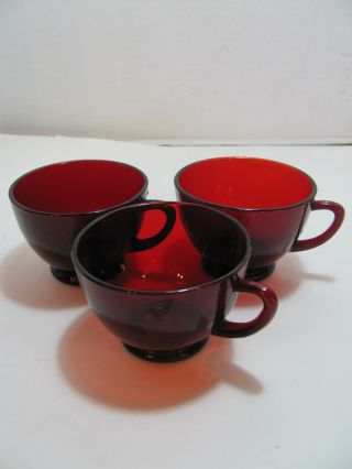 Vintage Set Of 3 Ruby Red Glass Tea Cups