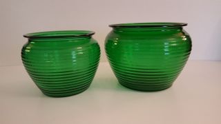 2 National Potteries Emerald Green Beehive Ribbed Planters/vases