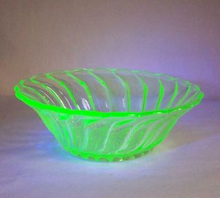 Vintage Uranium Glass Swirl/wave Design Bon Bon Dish Retro Serving Bowl