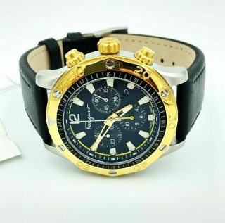 $1695 Salvatore Ferragamo Mens 44mm Chrono Black Leather Band Watch Sfpb00218
